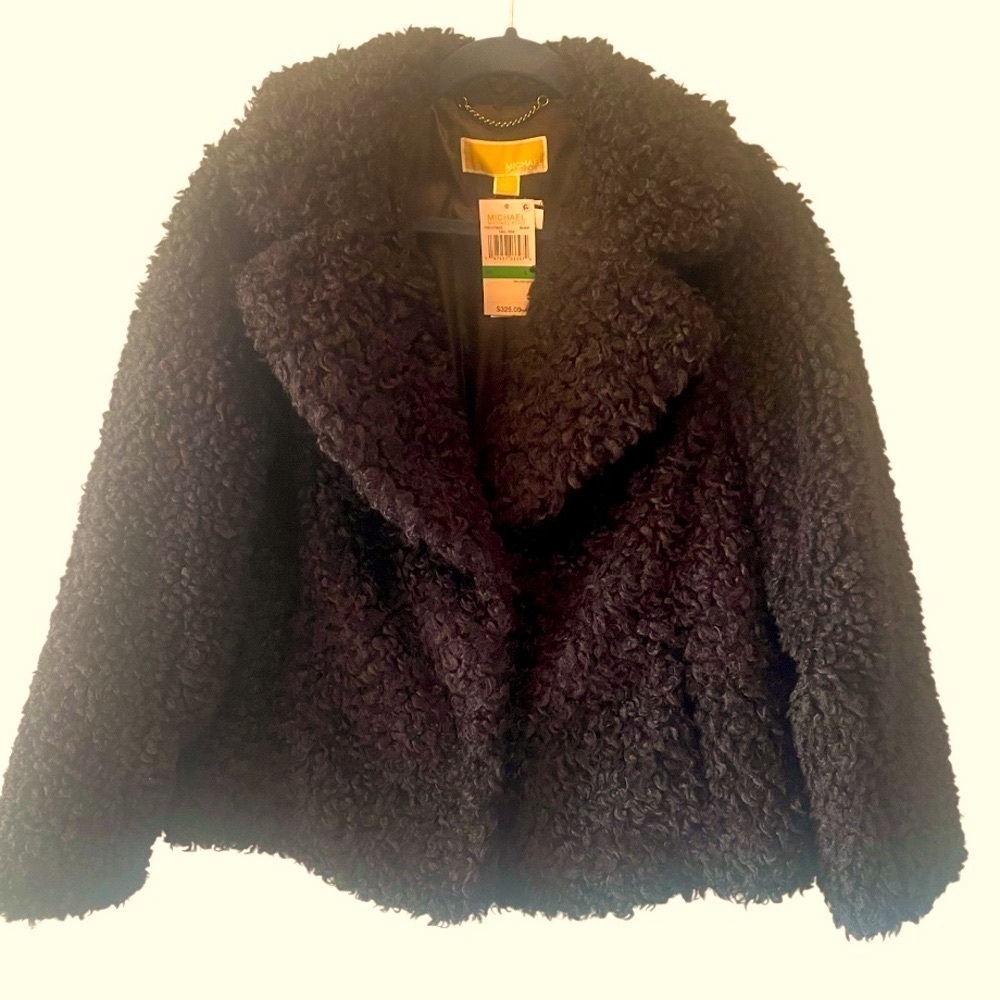 - Michael Kors coat L black Faux Fur Teddy NWT Jacket $325 - Picture 2 of 11